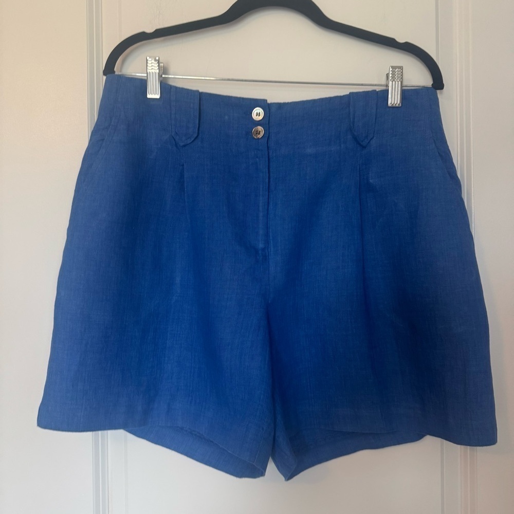 NWOT J McLaughlin Women's 100% Linen Blue Shorts Size 12